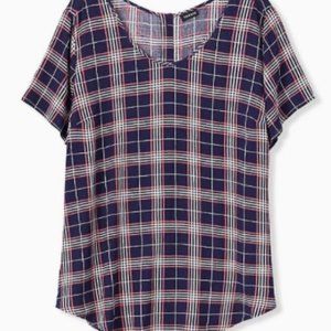 Worn Once, Torrid Size 4 Navy & Pink Plaid Top
